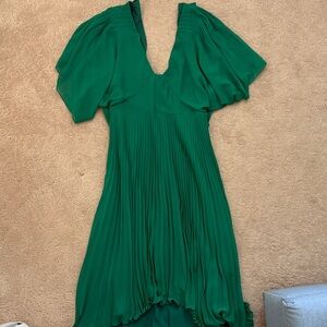 Club Monaco Green Pleated V-Neck Women’s Dress